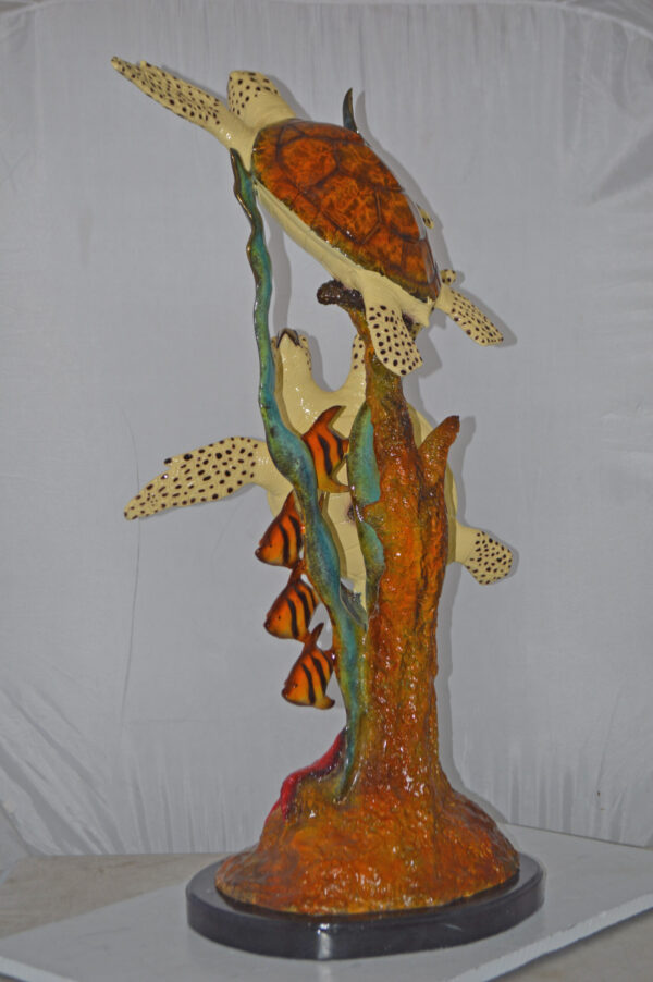 Two Turtles Swimming with Clown Fish Bronze Statue - Size: 18"L x 31"W x 42"H. - Image 7