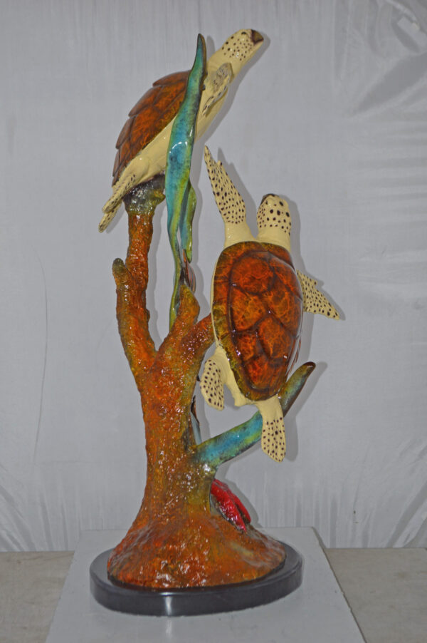Two Turtles Swimming with Clown Fish Bronze Statue - Size: 18"L x 31"W x 42"H. - Image 10