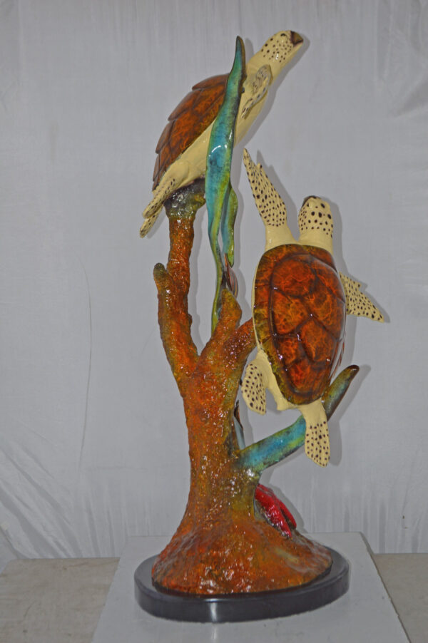 Two Turtles Swimming with Clown Fish Bronze Statue - Size: 18"L x 31"W x 42"H. - Image 11