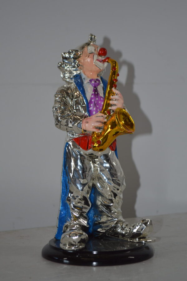 Clown Plays the Saxophone Resin Statue Silver finish - Size: 6"L x 6"W x 14"H. - Image 4