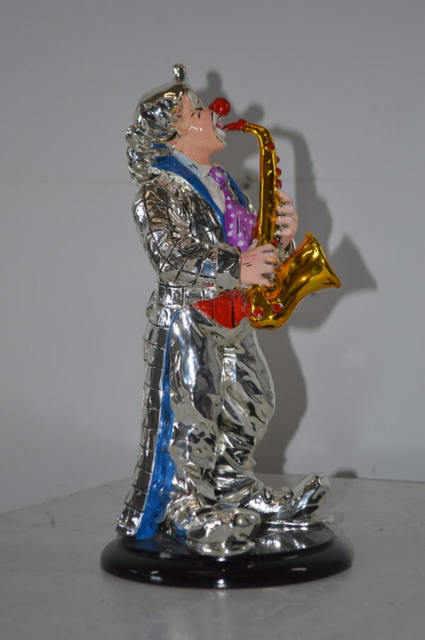 Clown Plays the Saxophone Resin Statue Silver finish - Size: 6"L x 6"W x 14"H. - Image 5