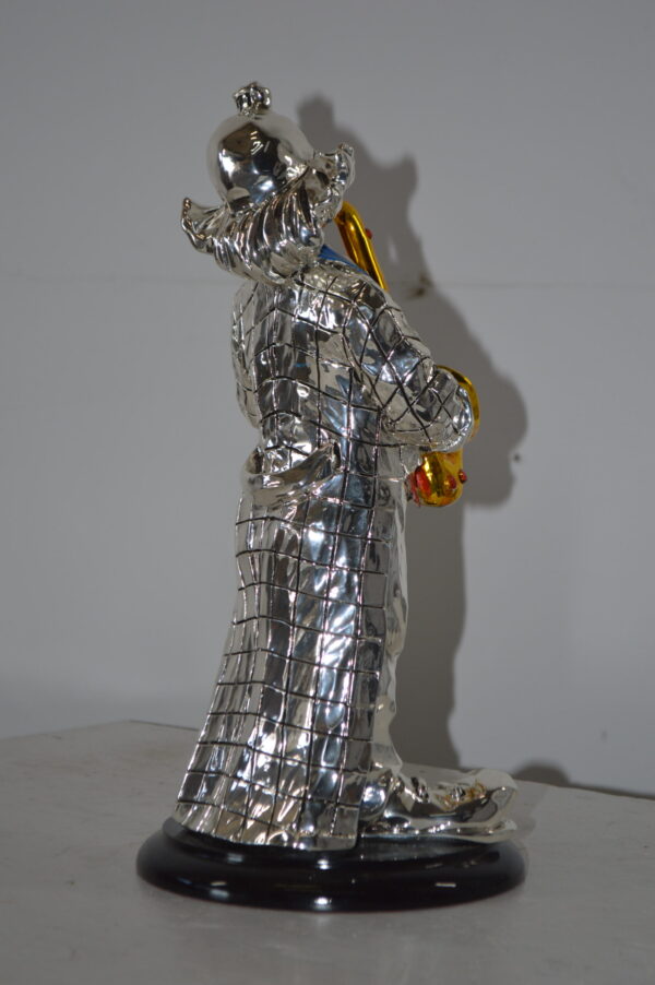 Clown Plays the Saxophone Resin Statue Silver finish - Size: 6"L x 6"W x 14"H. - Image 7