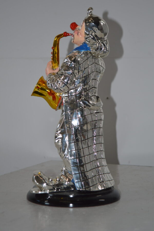 Clown Plays the Saxophone Resin Statue Silver finish - Size: 6"L x 6"W x 14"H. - Image 10