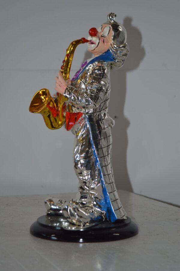 Clown Plays the Drams Resin Statue Silver finish - Size: 6L x 6W x 16H.