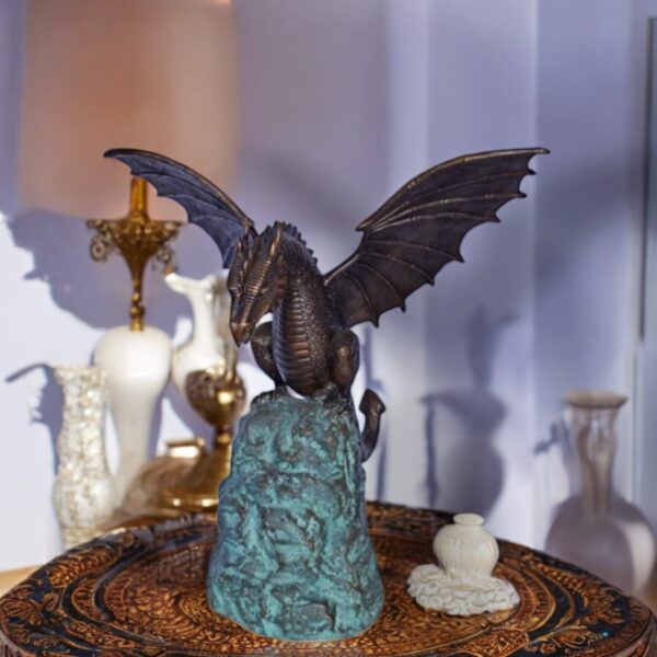 Dragon Standing on a Rock Bronze Statue Fountain - Size: 23"L x 18"W x 23"H. - Image 2