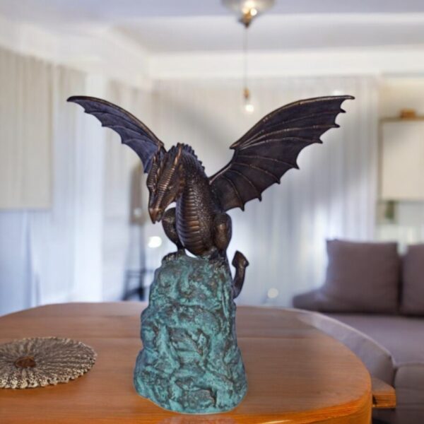 Dragon Standing on a Rock Bronze Statue Fountain - Size: 23"L x 18"W x 23"H. - Image 3