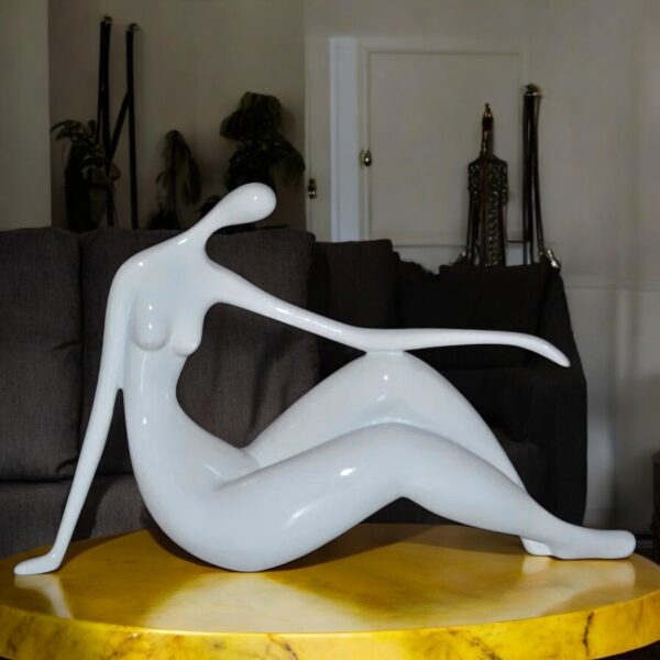 Modern Art Medium White Women on the Beach Resin Statue - Size: 14" x 4" x 9"H - Image 3