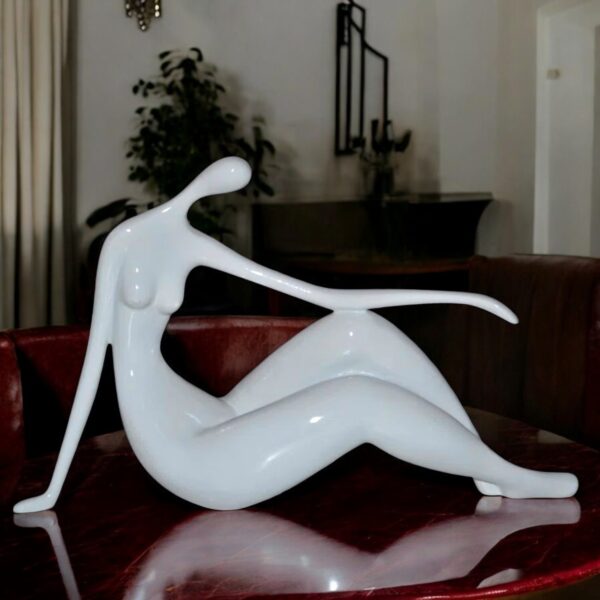 Modern Art Medium White Women on the Beach Resin Statue - Size: 14" x 4" x 9"H - Image 2