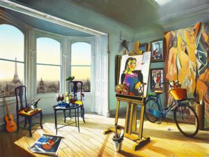 Orlando Quevedo Small Paris es una Fiesta on Acrylic - Size: 20"L x 15"W