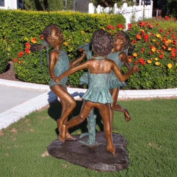 Three Girls Dancing Around Water Fountain Bronze Statue - Size: 35" x 24" x 38"H - Image 3