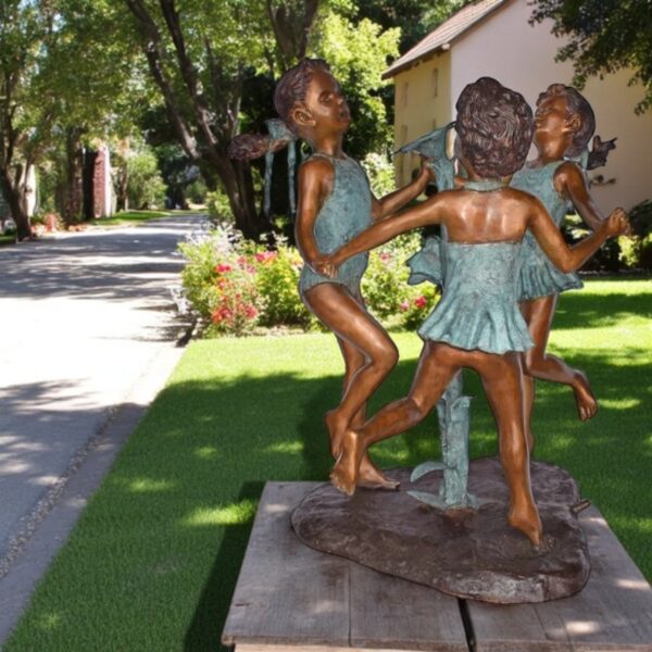 Three Girls Dancing Around Water Fountain Bronze Statue - Size: 35" x 24" x 38"H - Image 2