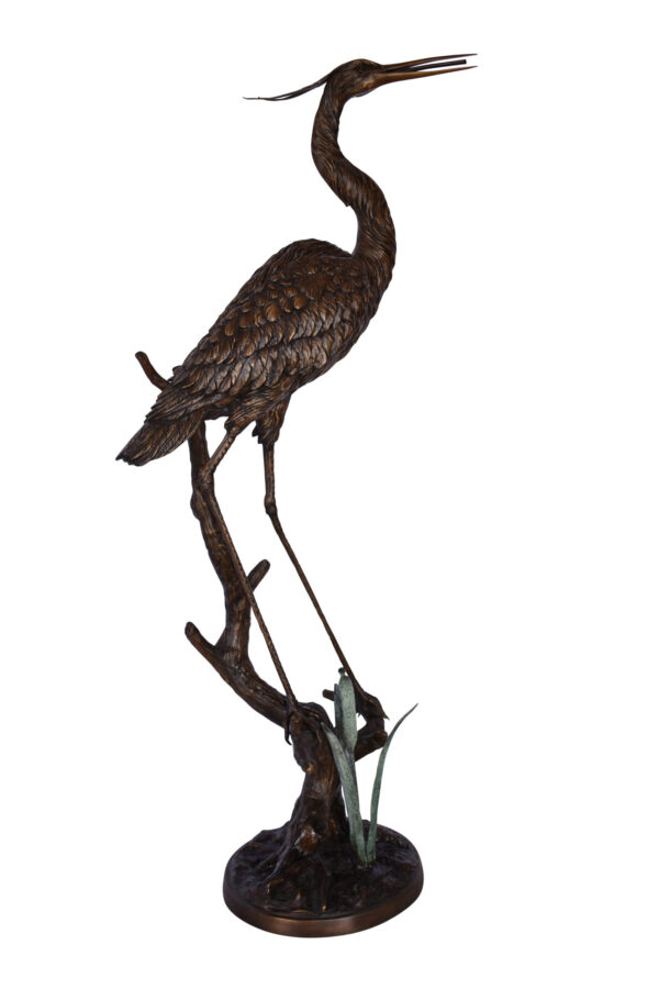 Great Blue Heron Looking Ahead Bronze Statue Fountain Size: 14" x 20" x 47"H