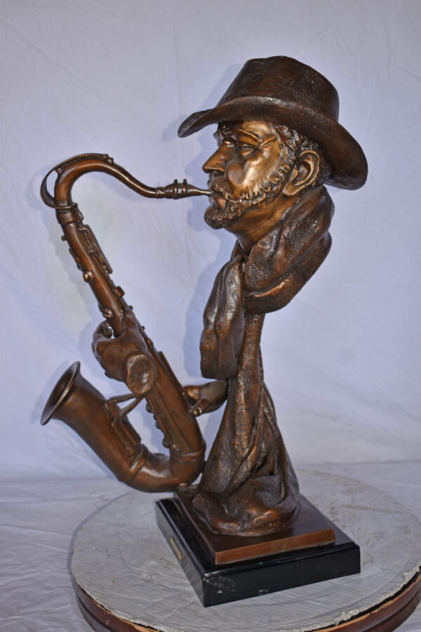 Musicista By Arnadia, Bust of Saxophone Player Bronze Statue -  15" x 18"x 32"H - Image 3