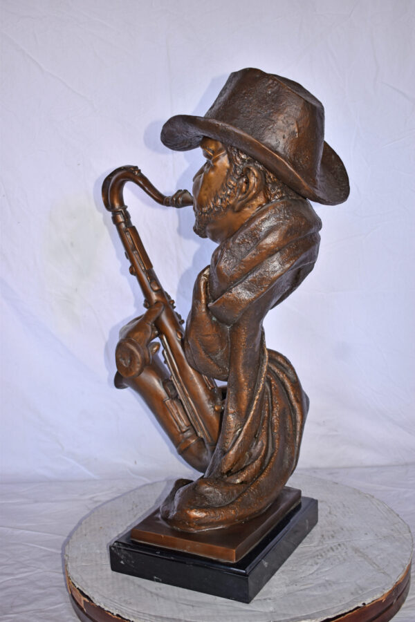 Musicista By Arnadia, Bust of Saxophone Player Bronze Statue -  15" x 18"x 32"H - Image 4