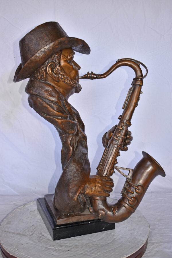 Musicista By Arnadia, Bust of Saxophone Player Bronze Statue -  15" x 18"x 32"H - Image 7