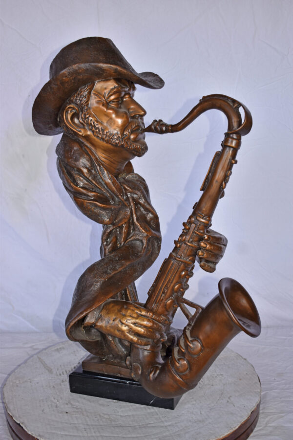 Musicista By Arnadia, Bust of Saxophone Player Bronze Statue -  15" x 18"x 32"H - Image 8