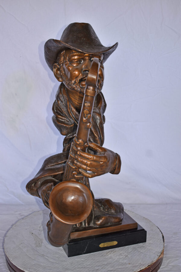 Musicista By Arnadia, Bust of Saxophone Player Bronze Statue -  15" x 18"x 32"H - Image 9