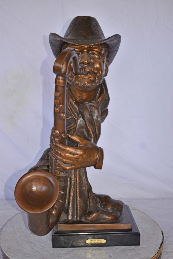 Musicista By Arnadia, Bust of Saxophone Player Bronze Statue -  15" x 18"x 32"H - Image 10