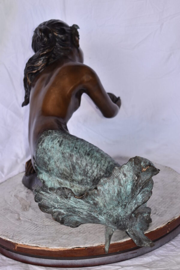 A Little Mermaid Holding A Shell Bronze Fountain Art Nude: 15" x 37" x 20"H - Image 11