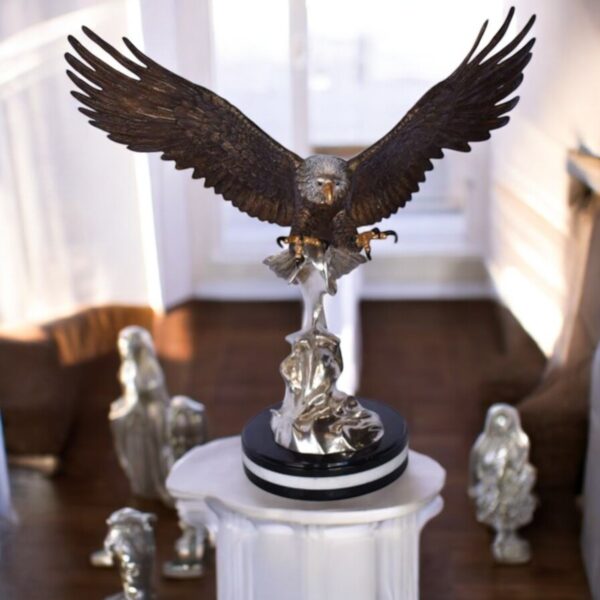 Eagle Coming to Landing Mounted on Marble Bronze Statue Size: 32" x 13" x 30"H - Image 3