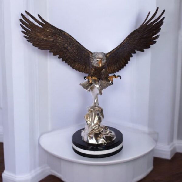 Eagle Coming to Landing Mounted on Marble Bronze Statue Size: 32" x 13" x 30"H - Image 2