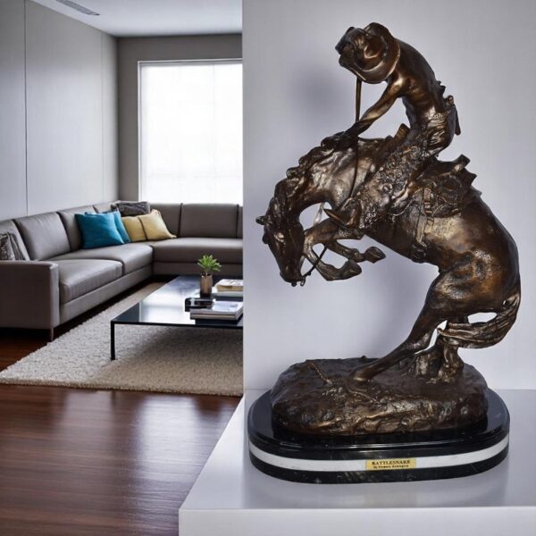Rattlesnake Remington Replica Bronze Statue on A Marble  Size: 16" x 10" x 25"H - Image 3