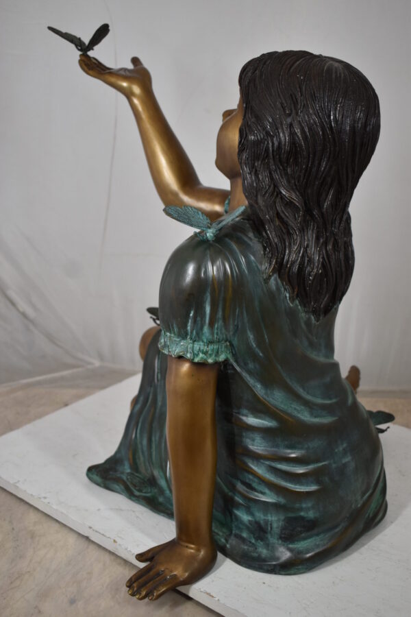 Girl with butterflies, green shirt Bronze Statue Size: 27" x 17" x 24"H - Image 5