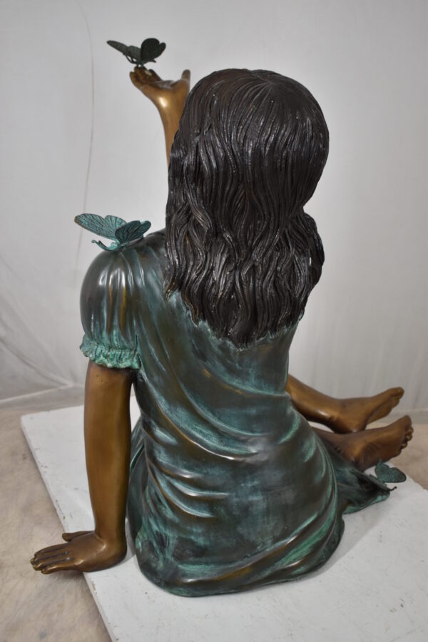Girl with butterflies, green shirt Bronze Statue Size: 27" x 17" x 24"H - Image 6