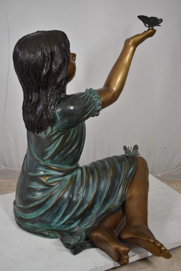 Girl with butterflies, green shirt Bronze Statue Size: 27" x 17" x 24"H - Image 8