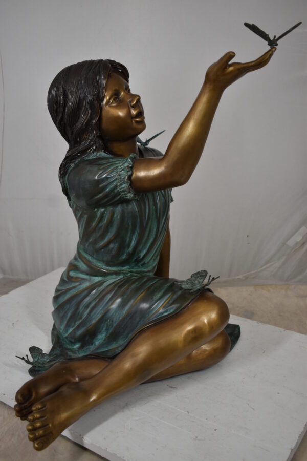Girl with butterflies, green shirt Bronze Statue Size: 27" x 17" x 24"H - Image 10