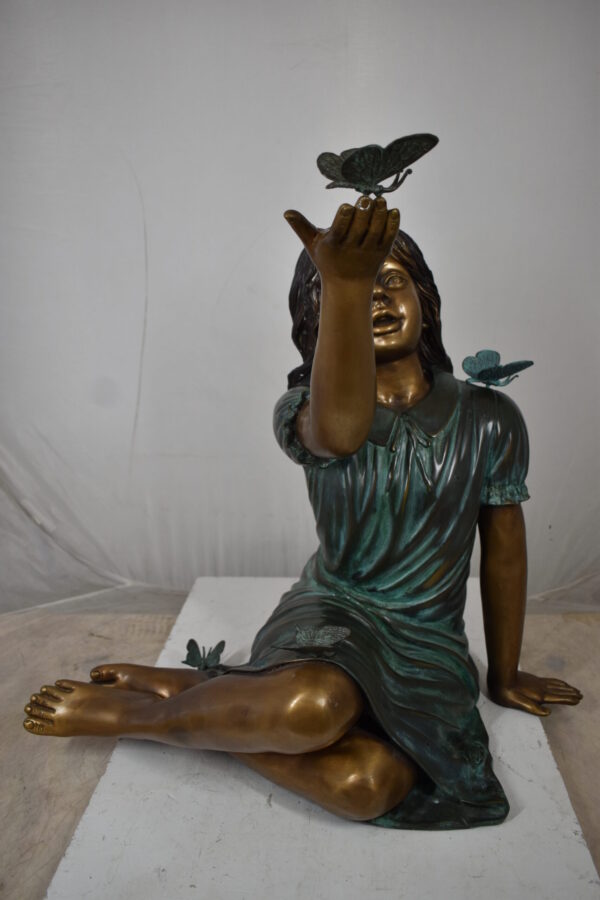 Girl with butterflies, green shirt Bronze Statue Size: 27" x 17" x 24"H - Image 12