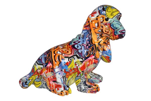 Modern Graffiti Basset Hound Dog Statue Made of Resin Size: 16" x 8" x 13"H