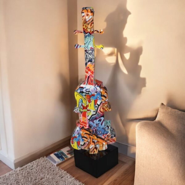 Artistic Graffiti Violin Resin Statue Mounted on  a Base Size: 9" x 10" x 26"H - Image 2
