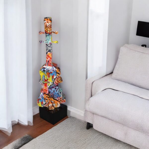 Artistic Graffiti Violin Resin Statue Mounted on  a Base Size: 9" x 10" x 26"H - Image 3