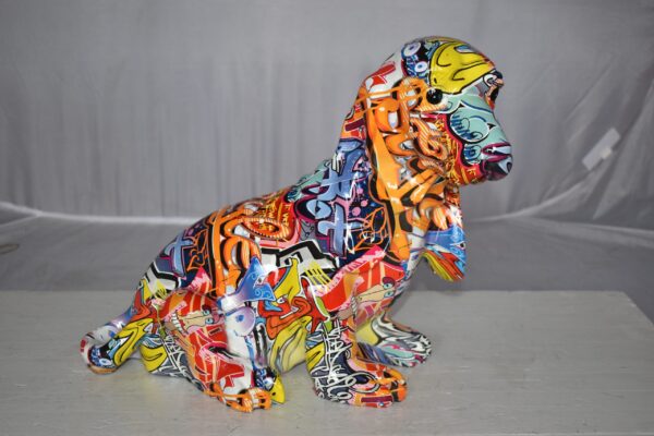 Modern Graffiti Basset Hound Dog Statue Made of Resin Size: 16" x 8" x 13"H - Image 3