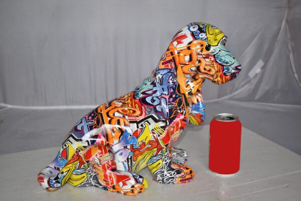 Modern Graffiti Basset Hound Dog Statue Made of Resin Size: 16" x 8" x 13"H - Image 4