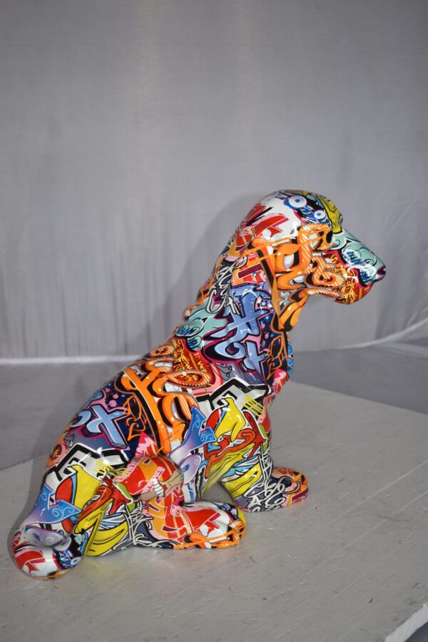 Modern Graffiti Basset Hound Dog Statue Made of Resin Size: 16" x 8" x 13"H - Image 5