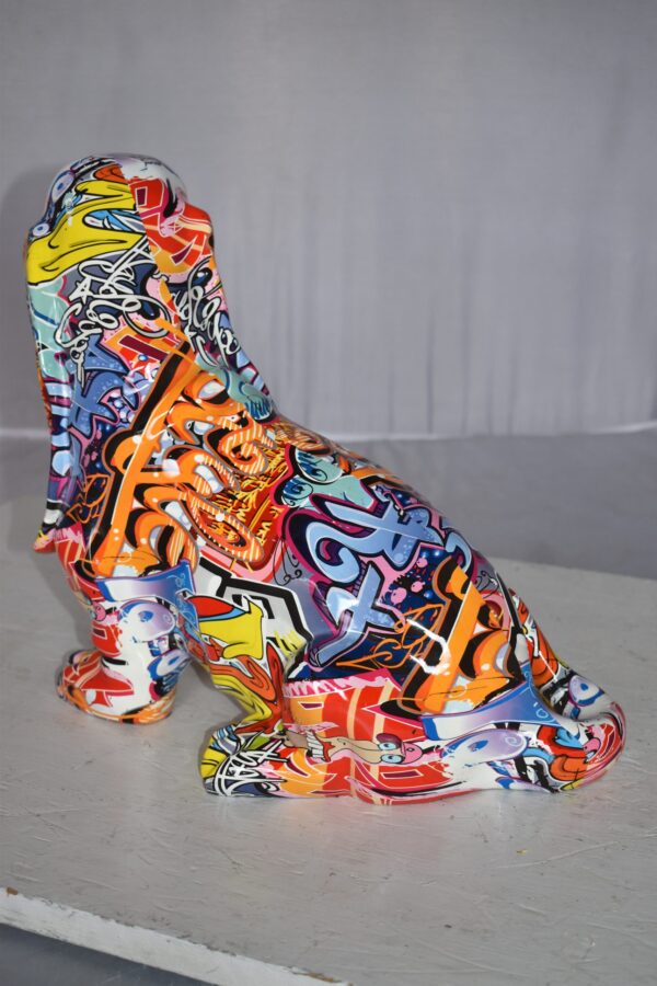 Modern Graffiti Basset Hound Dog Statue Made of Resin Size: 16" x 8" x 13"H - Image 7