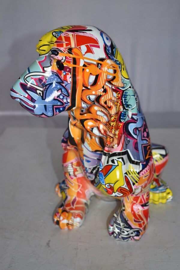 Modern Graffiti Basset Hound Dog Statue Made of Resin Size: 16" x 8" x 13"H - Image 9