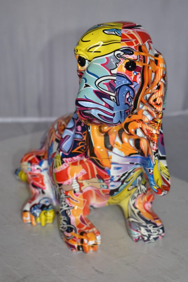 Modern Graffiti Basset Hound Dog Statue Made of Resin Size: 16" x 8" x 13"H - Image 10