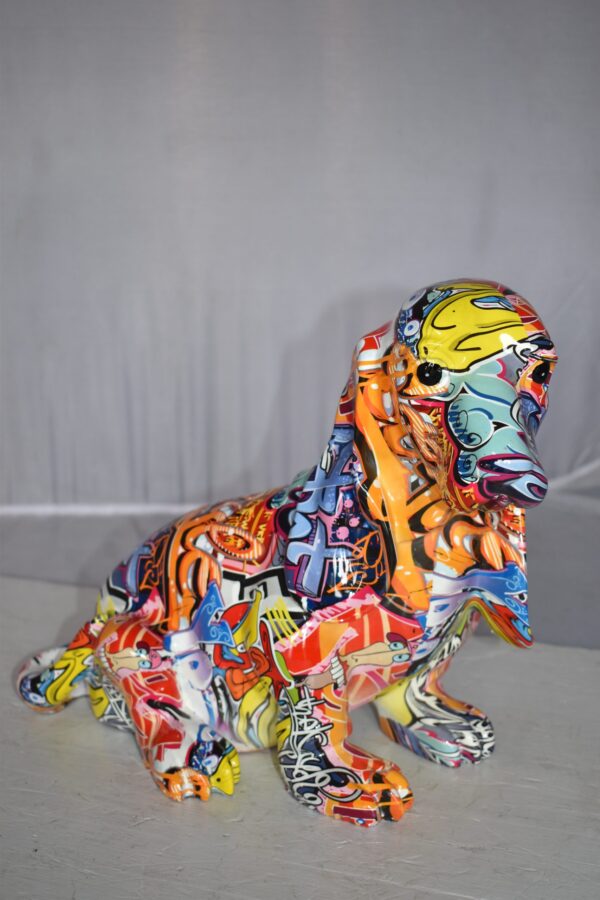 Modern Graffiti Basset Hound Dog Statue Made of Resin Size: 16" x 8" x 13"H - Image 11