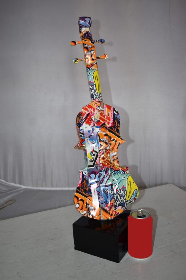 Artistic Graffiti Violin Resin Statue Mounted on  a Base Size: 9" x 10" x 26"H - Image 3