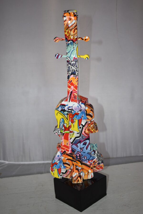 Artistic Graffiti Violin Resin Statue Mounted on  a Base Size: 9" x 10" x 26"H - Image 8