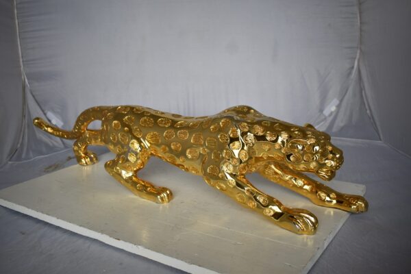 Modern Art of a Gold Jaguar Medium Statue Made of Resin Size: 40" x 7" x 10"H - Image 5