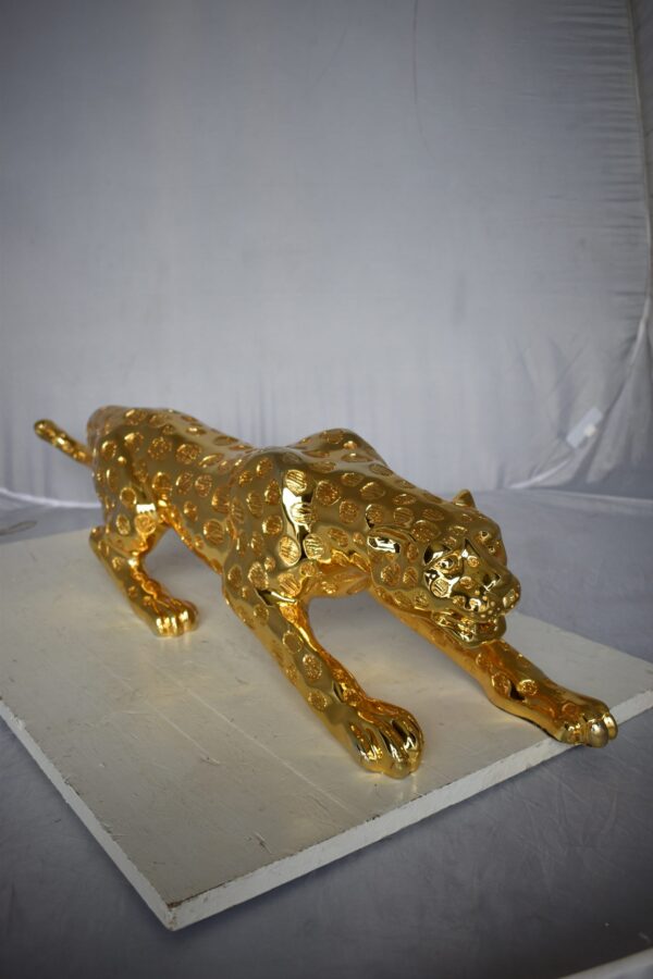 Modern Art of a Gold Jaguar Medium Statue Made of Resin Size: 40" x 7" x 10"H - Image 7
