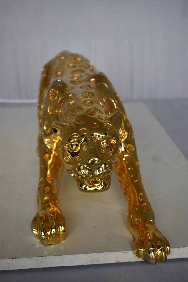 Modern Art of a Gold Jaguar Medium Statue Made of Resin Size: 40" x 7" x 10"H - Image 8