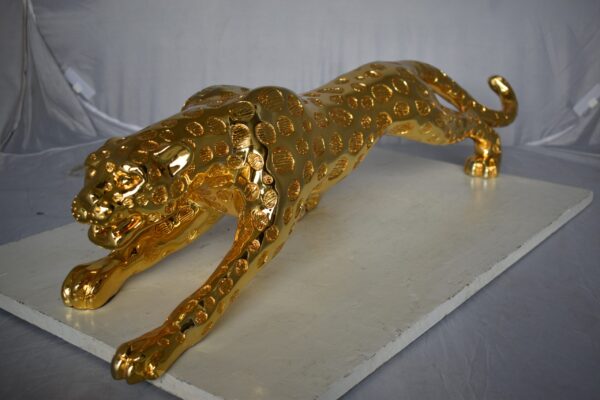 Modern Art of a Gold Jaguar Medium Statue Made of Resin Size: 40" x 7" x 10"H - Image 6