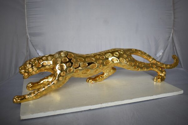 Modern Art of a Gold Jaguar Medium Statue Made of Resin Size: 40" x 7" x 10"H - Image 10