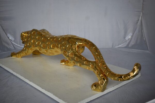 Modern Art of a Gold Jaguar Medium Statue Made of Resin Size: 40" x 7" x 10"H - Image 11