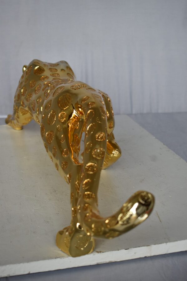 Modern Art of a Gold Jaguar Medium Statue Made of Resin Size: 40" x 7" x 10"H - Image 9